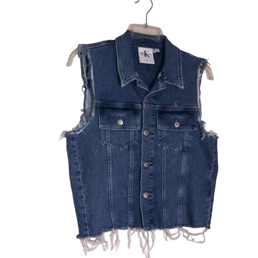 Calvin Klein Blue Denim Embroidered Vest Size XL - Picture 13 of 14